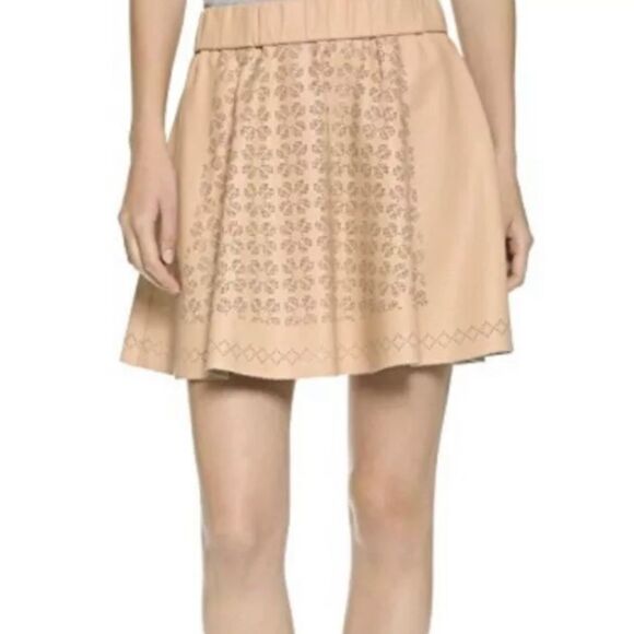 Club Monaco Tan Faux Leather Lazer cut  Skirt 8 - Picture 2 of 14